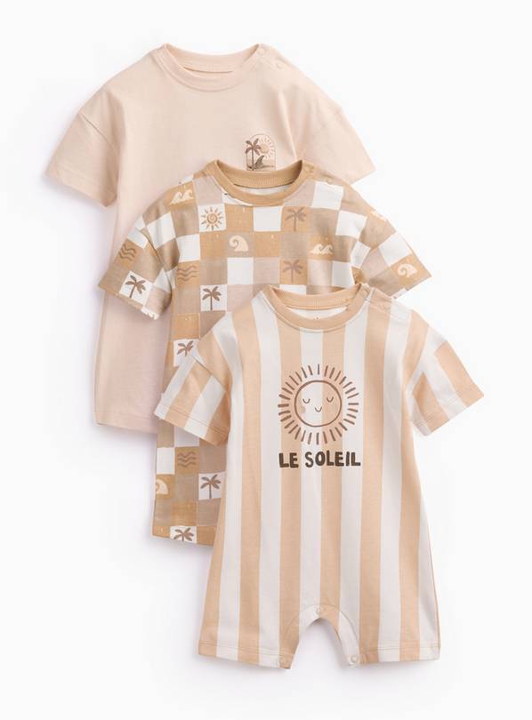 Brown Sun Print Short Sleeve Rompers 3 Pack 6-9 months